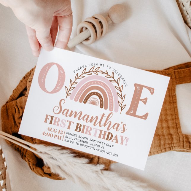 Convite Boho Rainbow Birthday Terracotta Muted Tones Invit (Criador carregado)