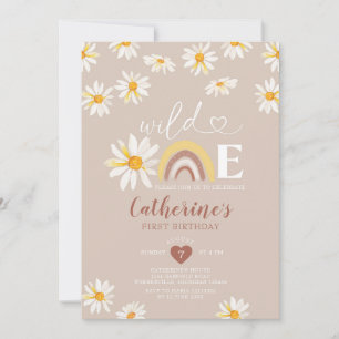 Convite Boho Rainbow Daisy Flowers Selvagens Um Aniversári