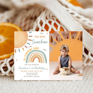 Convite Boho Rainbow Little Sunshine primeiro aniversario 