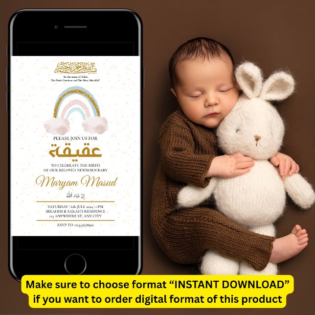 Convite Boho Rainbow Newborn Baby Girl Aqiqah Muslim (Criador carregado)