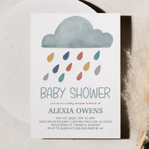 Convite Boho Rainbow Raincloud Rain Chá de fraldas mínimo
