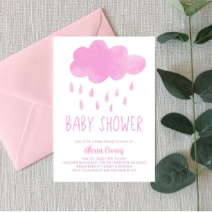 Convite Boho Rainbow Raincloud Rain Chá de fraldas Rosa
