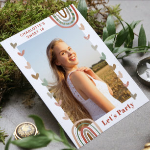 Convite Boho Rainbow Sweet 16 Festa de aniversário modern