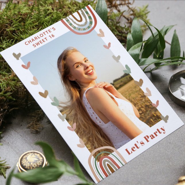 Convite Boho Rainbow Sweet 16 Festa de aniversário moderna (Criador carregado)