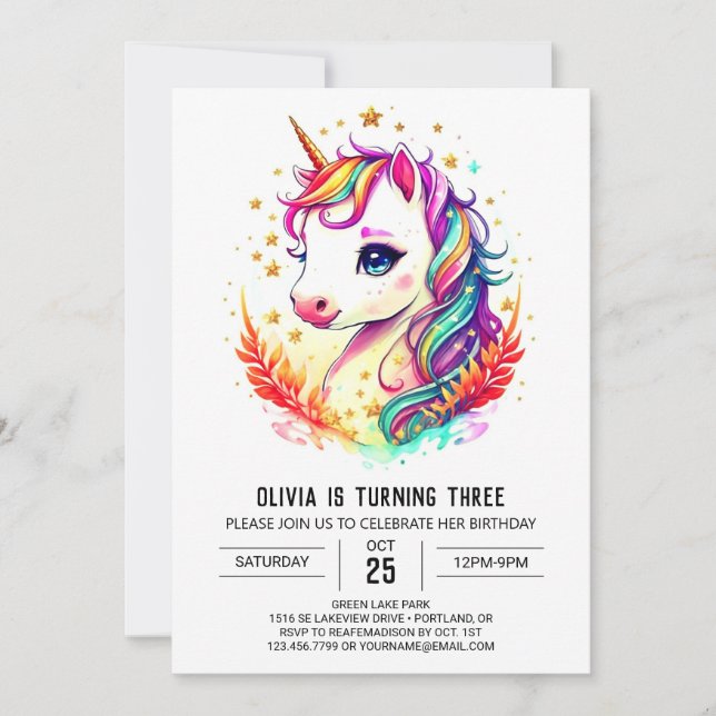 Convite Boho Rainbow Unicorn Birthday (Frente)