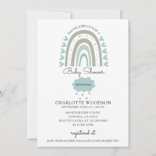 Convite Boho Rainbow Watercolor Blue Baby Boy Chá