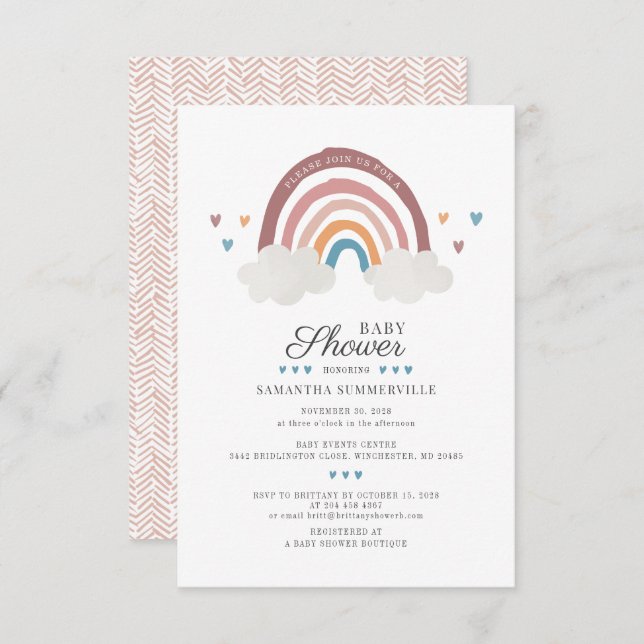 Convite Boho Rainbow Watercolor Chá de fraldas (Frente/Verso)