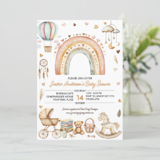 Convite Boho Rainbow Watercolor Chá de fraldas