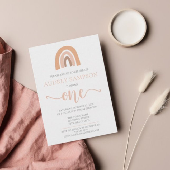 Convite Boho Rainbow Watercolor Girl Primeiro Aniversário (Criador carregado)