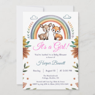 Convite Boho Rainbow Woodland Animal Girl Chá de fraldas