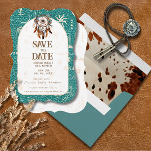 Convite Boho Ranch Wedding Turquoise Leather Salvar Data
