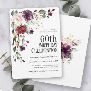 Convite Boho Red Blush e Purple Floral 60º Aniversário