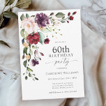 Convite Boho Red e Purple Floral 60th Festa de aniversário<br><div class="desc">Comemore um aniversário de 60 anos em estilo boho bonito com este atraente convite de aniversário floral de aquarela. Ele tem um adorável buquê floral na combinação de cor na moda de vermelho borrado, rosa pincelado, roxo de ameixa, e pêssego com verde folha espalhado por todo o lado. Faz uma...</div>