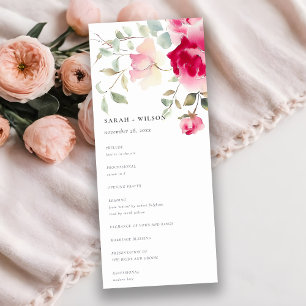 Convite Boho Red Pink Rose Flowers Programa de Casamento