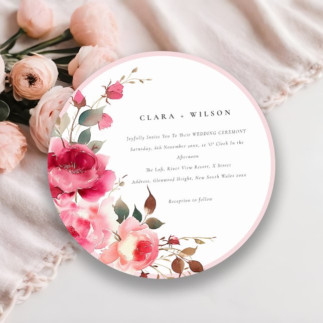 Convite Boho Red Pink Rose Flowers Watercolor Casamento (Criador carregado)