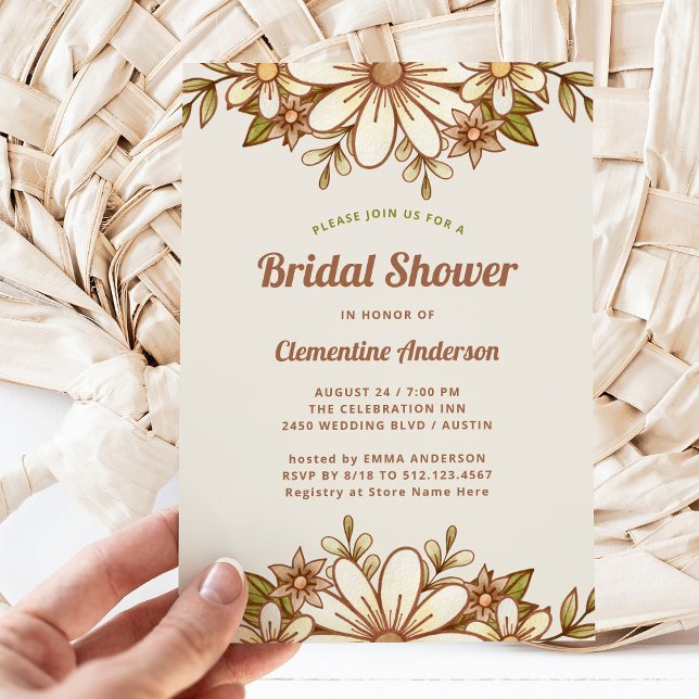 Convite Boho Retro Flowers | CHÁ DE PANELA (A retro and vintage style bridal shower invitation)