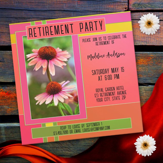 Convite Boho Retro Garden Flower Retirement Party (Criador carregado)