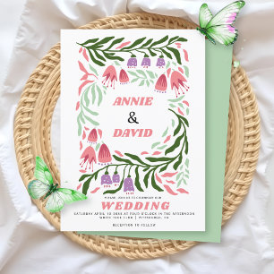 Convite Boho retro ramos e flores Código QR casamento