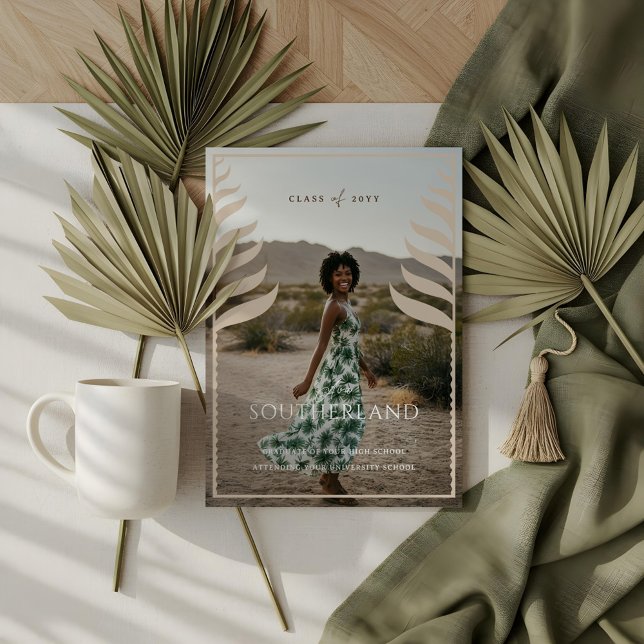 Convite Boho Retro Tropical Palm Tree Foto (Boho Retro Tropical Palm Tree Graduation Photo Invitation)