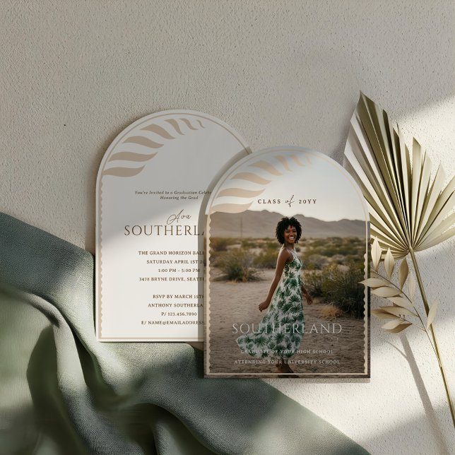 Convite Boho Retro Tropical Palm Tree Foto (Boho Retro Tropical Palm Tree Graduation Photo Invitation)