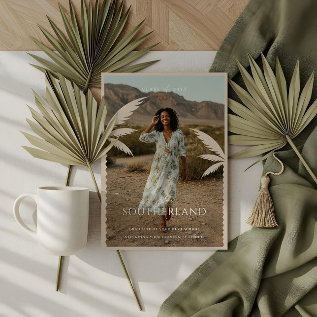Convite Boho Retro Tropical Palm Tree Foto (Boho Retro Tropical Palm Tree Graduation Photo Invitation)
