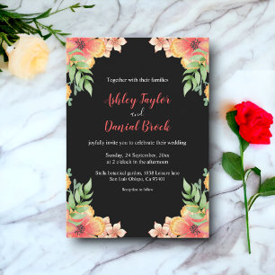 Convite Boho Romântico Flores Negras Casamento Floral