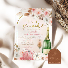 Convite Boho Rosa Abóbora Outono Brunch Aniversário Vinho
