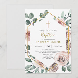 Convite Boho Rosa Baptism/Convite de Natal