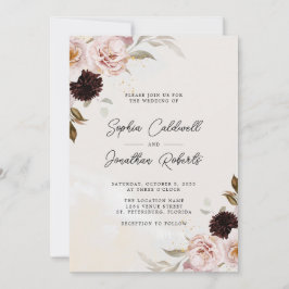 Convite Boho Rosa Blush Floral Tudo em Um Casamento