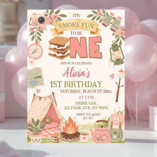 Convite Boho Rosa Diversão Smore para ser Um Primeiro Aniv