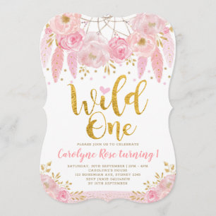 Convite Boho Rosa Floral Apanhador de Sonhos Fera Aniversá