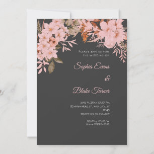 Convite Boho Rosa Floral Inverno Cinza Sombra Casamento