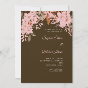 Convite Boho Rosa Floral Inverno Mocha Marrom Casamento