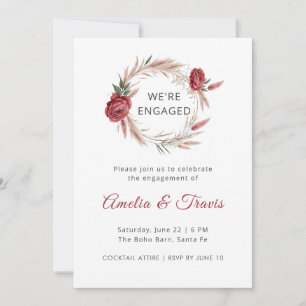 Convite Boho Rosa Pampas Estamos Envolvidos Noivado Floral