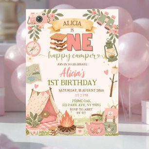 Convite Boho Rosa Um Feliz Acampador Primeiro Aniversário