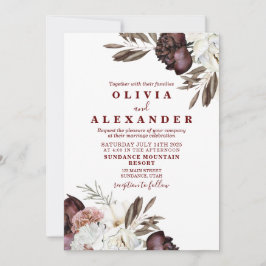 Convite Boho Rosas Borgonha casamento de outono