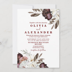 Convite Boho Rosas Borgonha casamento de outono