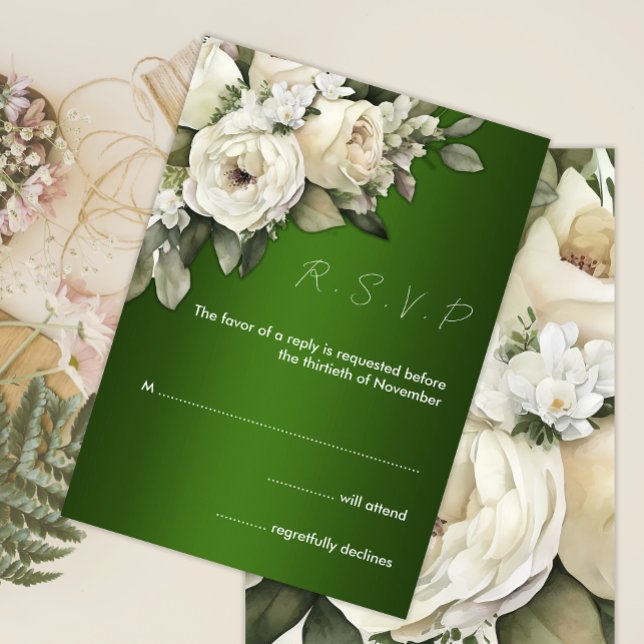 Convite Boho Rosas no Emerald Green Wedding RSVP (Criador carregado)