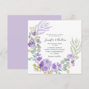Convite Boho Roxo Floral & Botânica Aquarela