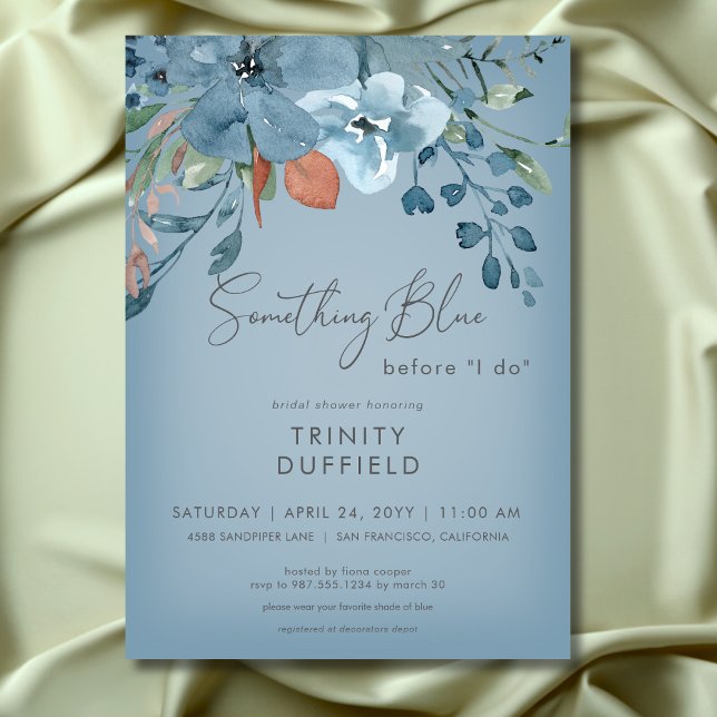 Convite Boho Rust Blue Floral Algo Azul Chá de panela (Boho Rust Blue Floral Something Blue Bridal Shower Invitation)