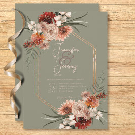 Convite Boho Rust e Sage Neutro Queda Verde Floral