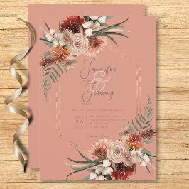 Convite Boho Rust & Neutral Peach Rust Queda Floral Casame