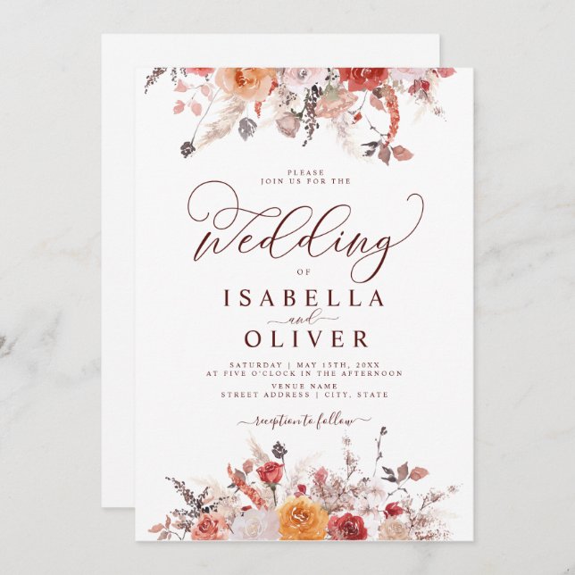 Convite Boho Rust Queimou Orange Terracotta Marsala Casame (Frente/Verso)