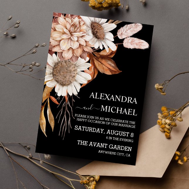 Convite Boho Rust Terracotta Flores De Ventiladores Secos  (Criador carregado)