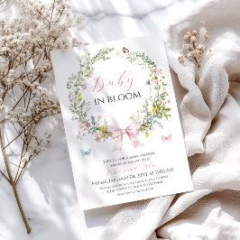 Convite Boho Rustic Baby in Bloom Pink Arco Chá de fraldas