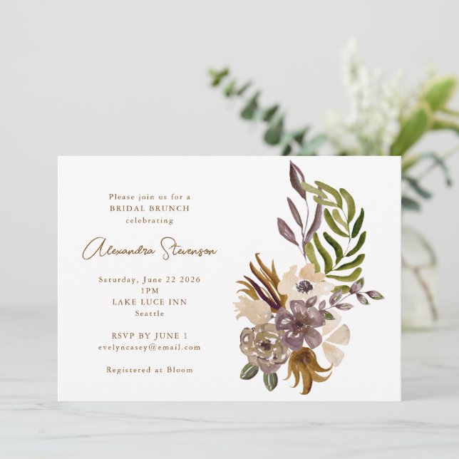 Convite Boho Rustic Dusty Nature Bridal Brunch (Em pé/Frente)