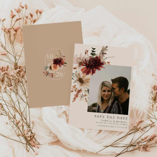 Convite Boho Rustic Fall Floral Photo Save the Date