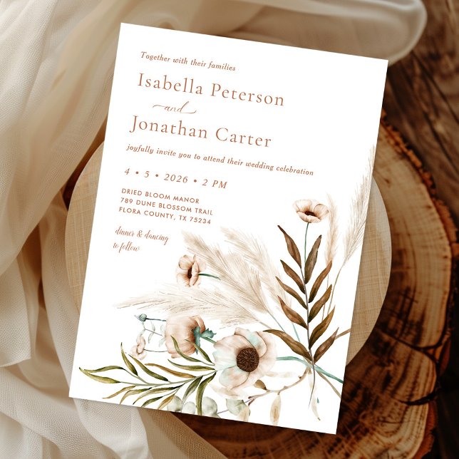 Convite Boho Rustic Floral Pampas Grass Wreath Casamento (Criador carregado)