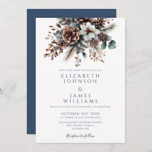 Convite Boho Rustic Floral Pinecone Casamento Elegante
