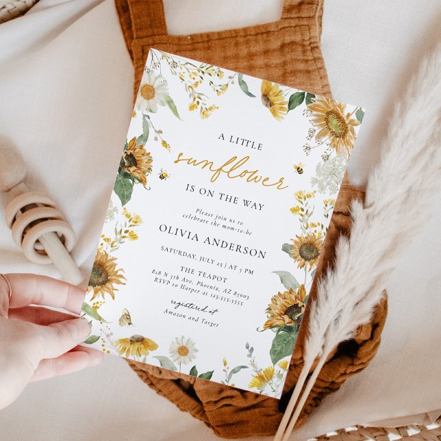 Convite Boho Rustic Little Sunflower Bee Chá de fraldas (Criador carregado)
